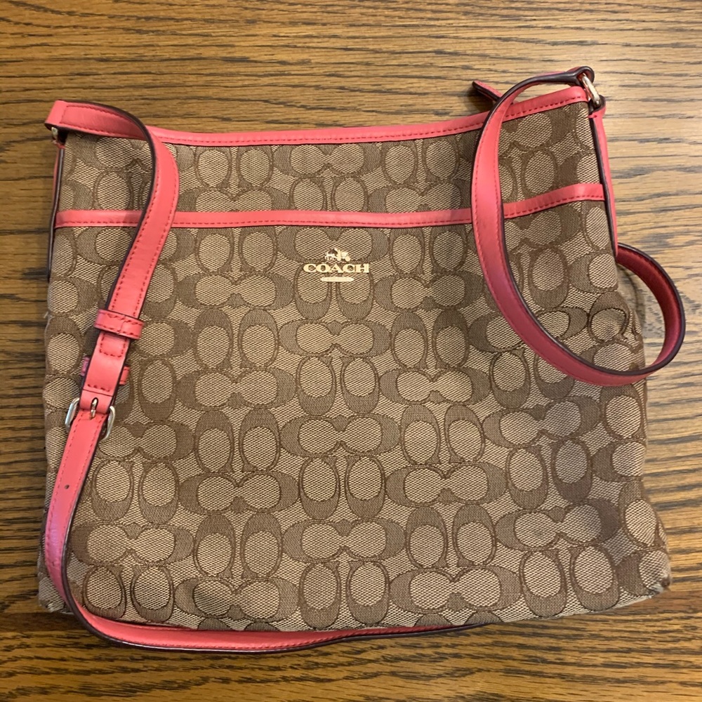 Coach Signature Canvas Crossbody with Pink accents